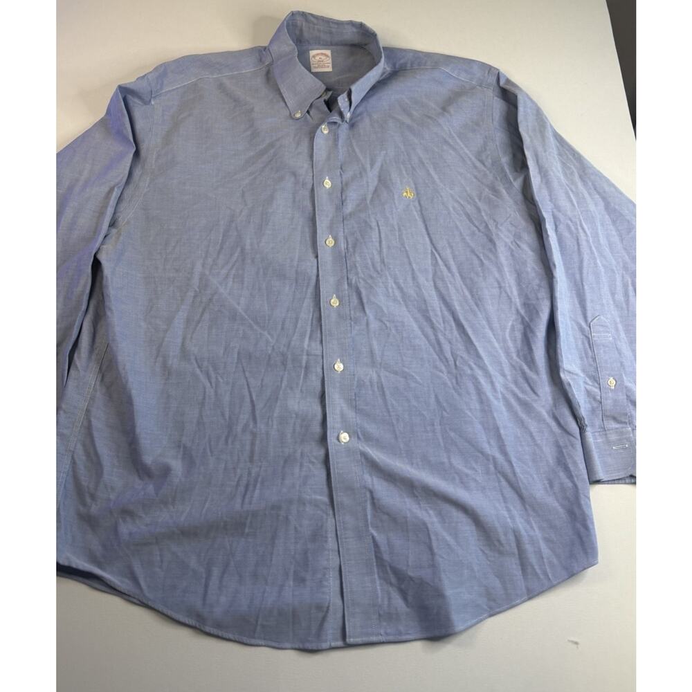 Brooks Brothers 346 Men's Supima Cotton Non-Iron Classic Blue Dress Shirt XL - Picture 2 of 6